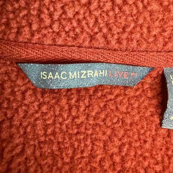 Isaac Mizrahi Live Womens Red Plaid Fleece Full Button Jacket Med Walking - Picture 5 of 13